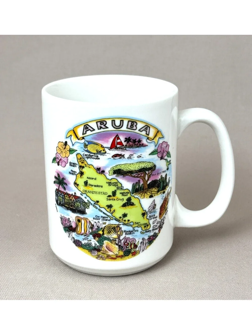 Vintage Aruba Island Map Coffee Mug American Gift Collector Series Ceramic Tall